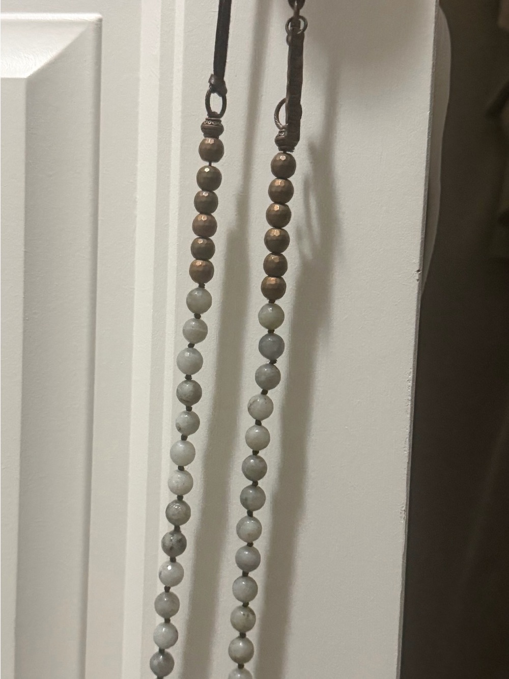 Beaded Pendant Necklace in Grey Green and Bronze - Women Accessories